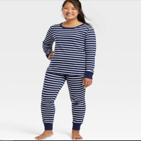 Women's Striped 100% Cotton Pajama Set – Navy & White Size Small 4/6 – NWT - Picture 2 of 4